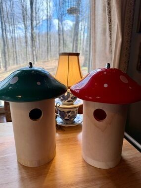 Set of 2 Rustic Mushroom Cottagecore Fairytale Woodland Birdhouses